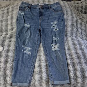 Lane Bryant Blue Distressed Boyfriend Jeans